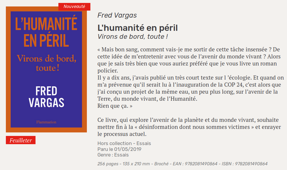 humanité en péril de Fred Vargas